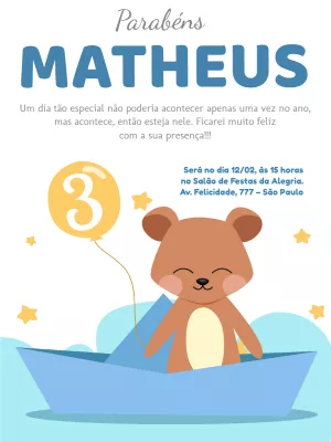 Convite de aniversário Urso azul