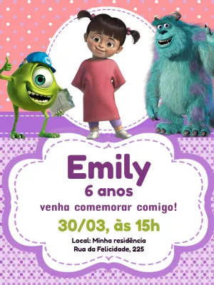 Convite aniversário Boo Monstros SA