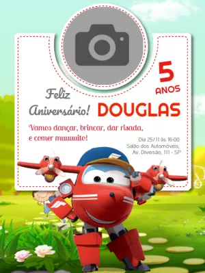 Convite de aniversário Super Wings com foto