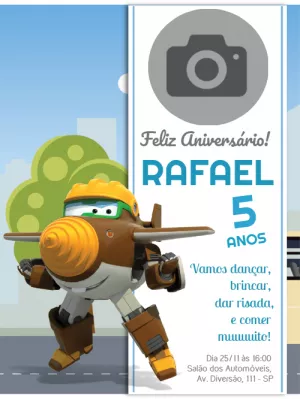 Convite de aniversário Super Wings com foto