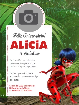 Convite aniversário Ladybug com foto