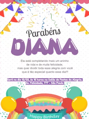Convite de feliz aniversário colorido