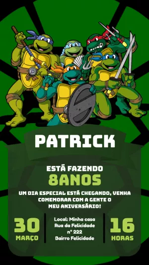 Convite Aniversário Tartarugas Ninjas