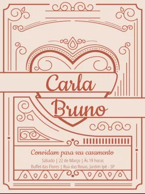 Convite de casamento romântico