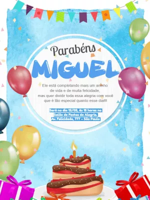 Convite feliz aniversáio balões - Azul