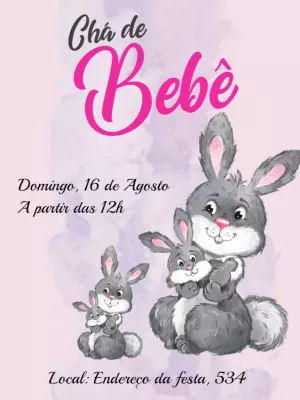 Convite de chá de bebê coelhinho - rosa