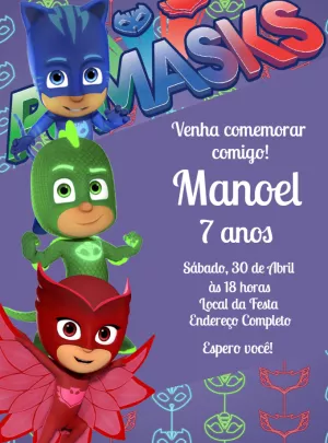 Convite aniversário Pj Masks