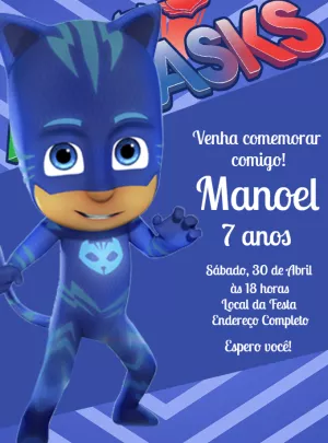 Convite aniversário Pj Masks