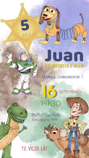 Covnite aniversário Toy Story Aquarela