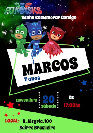 Convite Aniversário PJ Masks