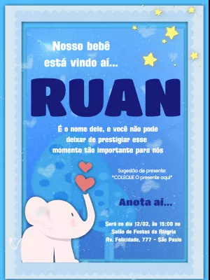 Convite chá de fraldas de menino - Azul