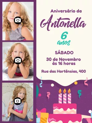 Convite de aniversário Bolo com fotos