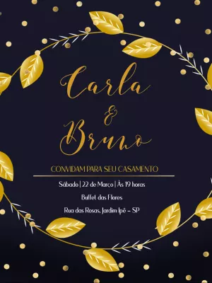Convite de casamento folhagens dourado