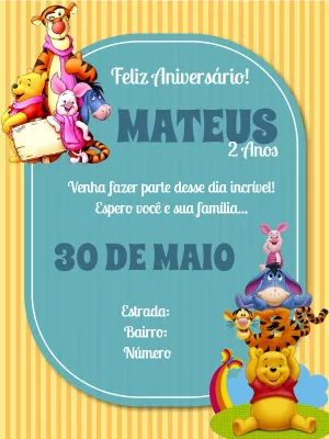 Convite de aniversário Ursinho Pooh