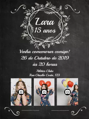 Convite de aniversário 15 anos Chalkboard com fotos