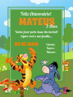 Convite de aniversário Ursinho Pooh