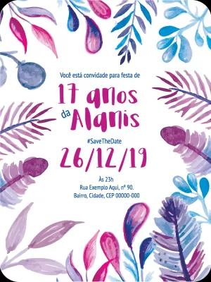 Convite de aniversário Folhagem Aquarela