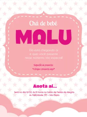 Convite chá de bebê de menina - Rosa