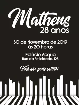 Convite de aniversário Piano musical