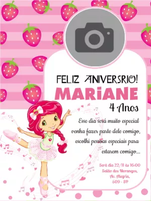 Convite de aniversário Moranguinho com foto