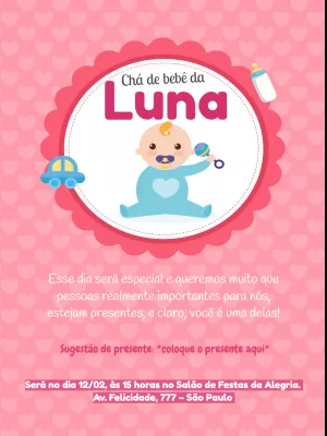 Convite chá de bebê rosa - menina