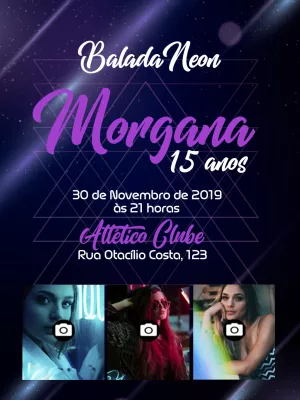 Convite de aniversário Neon com fotos