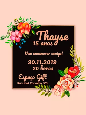 Convite aniversário 15 anos floral
