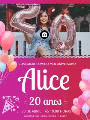 Convite de aniversário Feminino com foto