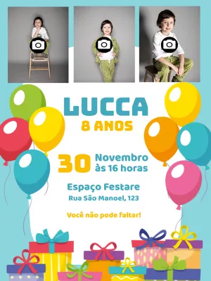 Convite de aniversário Balões com foto