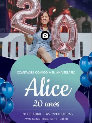Convite de aniversário Balões com foto