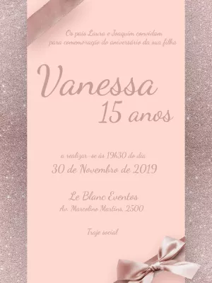 Convite aniversário 15 anos - Rosa glitter