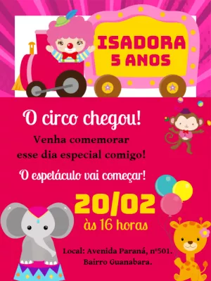 Convite aniversário Circo Rosa