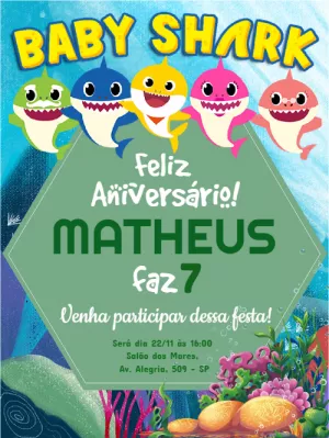 Convite de aniversário Baby Shark