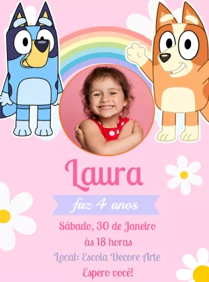 Convite Aniversário Bluey e Bingo com foto