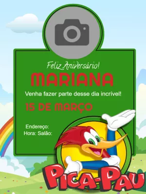 Convite de aniversário Pica pau com foto