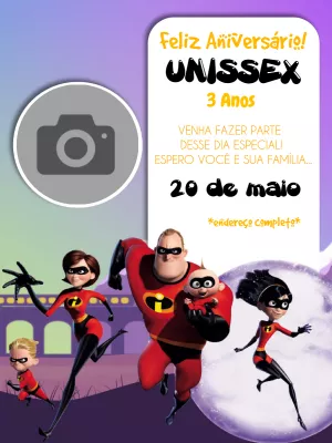 Convite de aniversário os Incríveis com foto