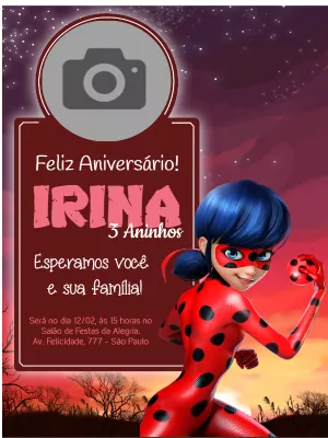Convite de aniversário Miraculous Ladybug com foto