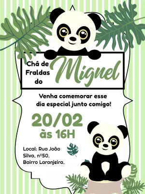 Convite de chá de fraldas Ursinho panda