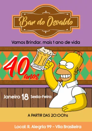 Convite aniversário Bar Homer Moe