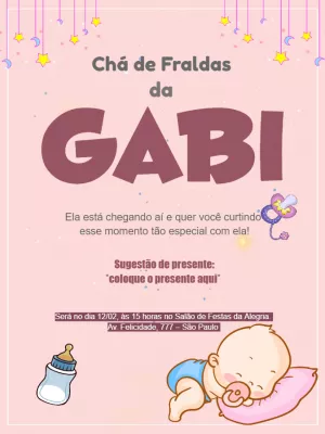 Convite chá de fraldas bebê menina - Rosa