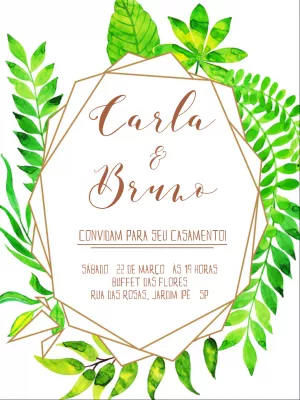 Convite de casamento folhagem - Verde e branco
