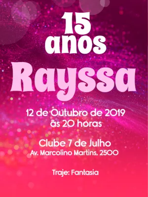 Convite aniversário 15 anos - Rosa glitter