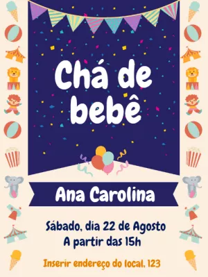 Convite chá de bebê circo - azul