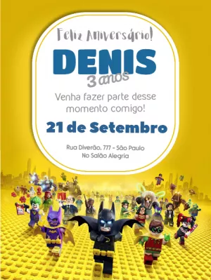 Convite de aniversário Lego