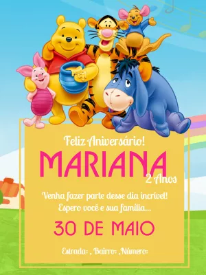Convite de aniversário Ursinho Pooh