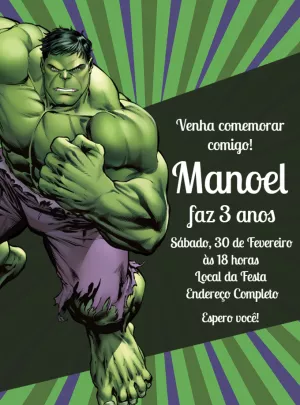 Convite Aniversário Incrível Hulk