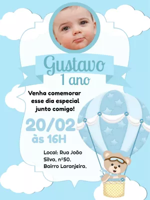 Convite aniversário Ursinho Baloeiro com foto