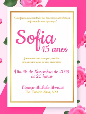 convite aniversário floral 15 anos - rosa