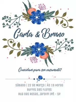 Convite casamento floral - azul e branco