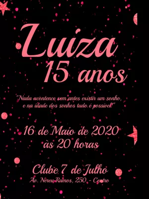 Convite aniversário 15 anos minimalista - Rosa e preto